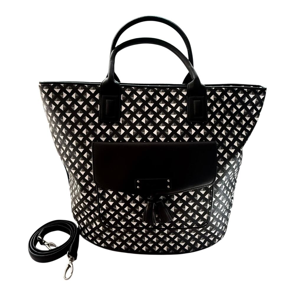 Vera Bradley TASSEL TOTE HANDBAG Crossbody Purse Vegan Leather Black White NWOT